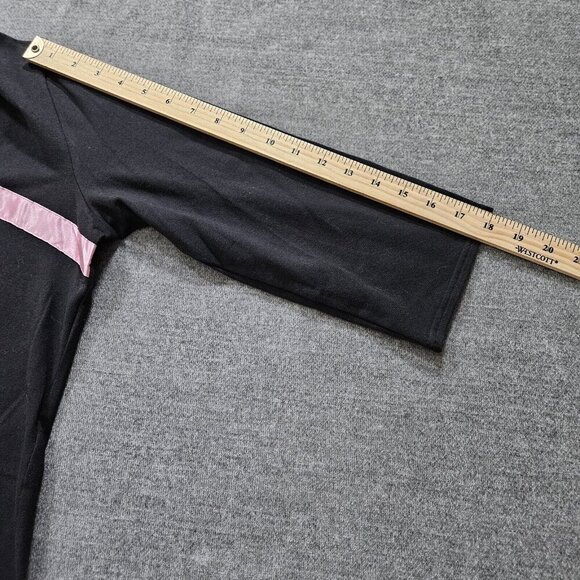 Simon Chang Top XL Womens Black Pink Ribbon 3/4 Sleeve V Neck Y2K Office Boho - Picture 5 of 11